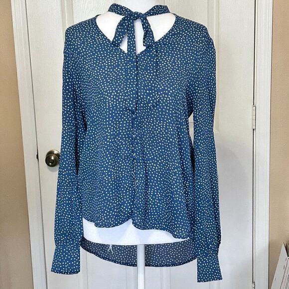 Lulus On The Spot Polka Dot Blue White Women's Blouse Size S #H1499 - Picture 6 of 8